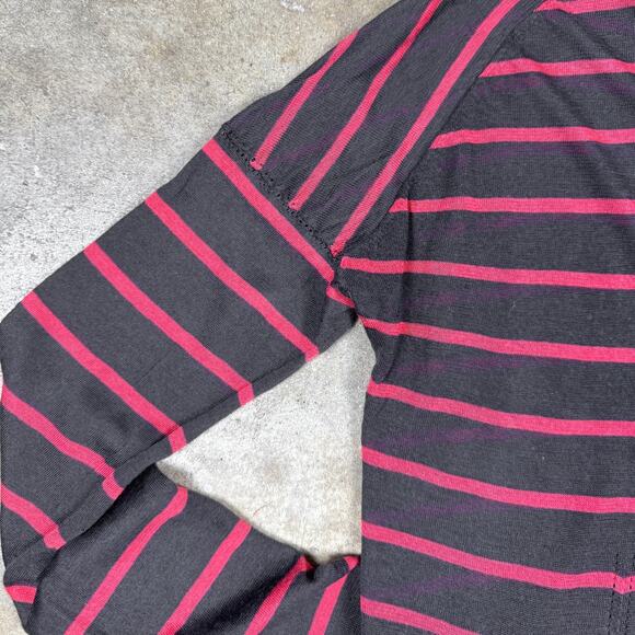 Rag & Bone Women’s Slub Striped Long Sleeve Tee XS Black‎ Red Sheer Knit Top - Picture 4 of 12